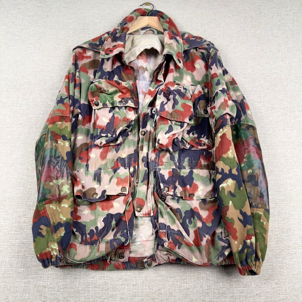 Vintage Swiss M70 Alpenflage Camo Field Jacket Military Surplus Hooded Parka